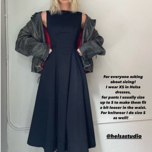 Helsa Stretch Cotton Sateen Midi Dress Black Size Medium - Picture 6 of 12